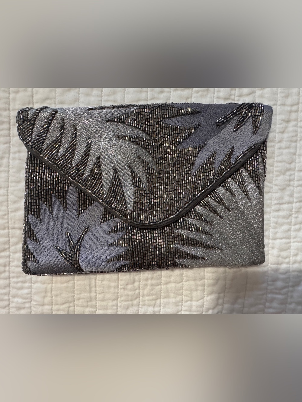 Anthropologie Gunmetal Beaded Envelope Clutch